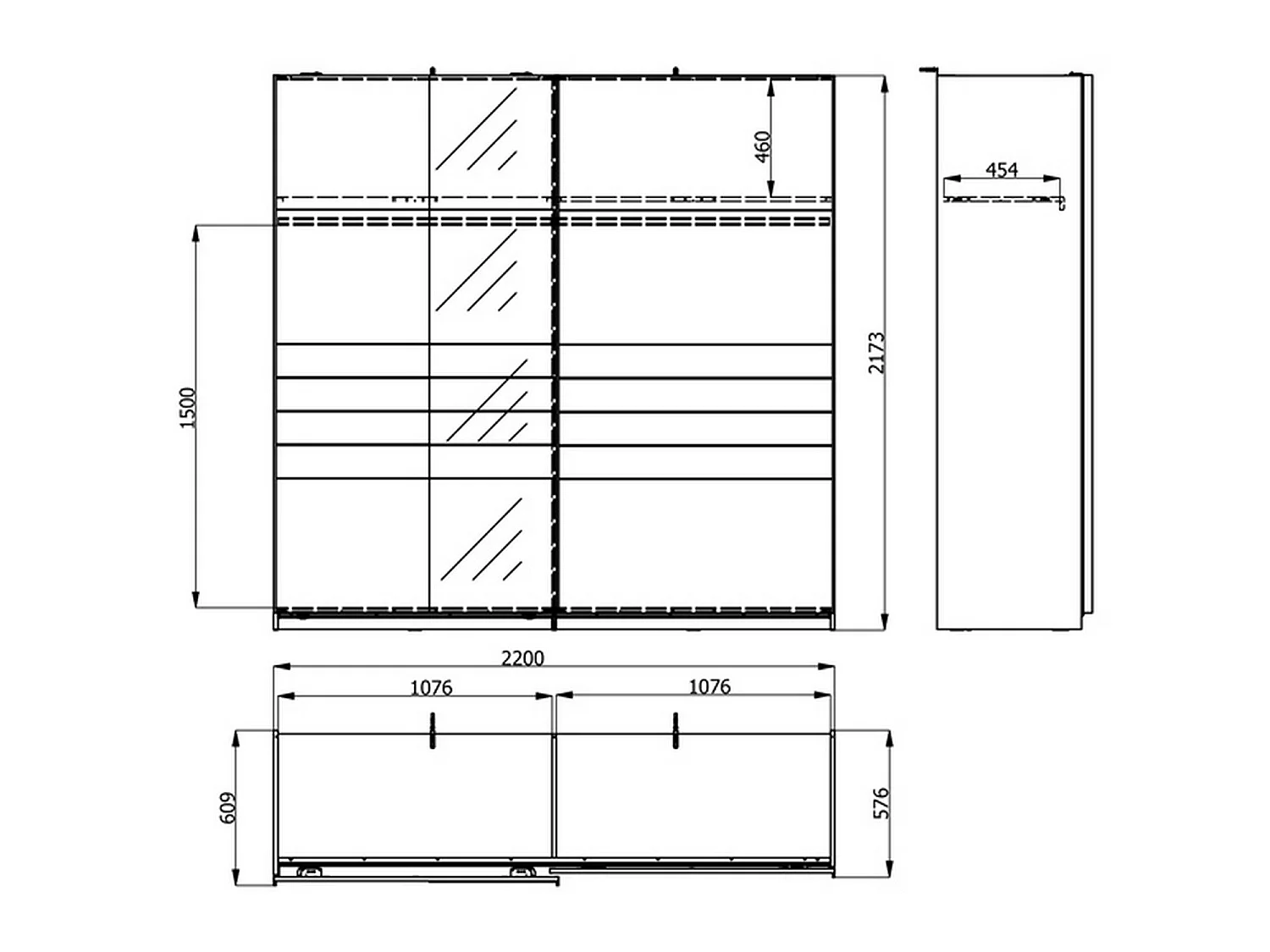 Großer Garderobenschrank, 220x218h cm, Kleiderständer, Eiche Braun, Schlafzimmer Schrank, 2 Böden, Schiebetür