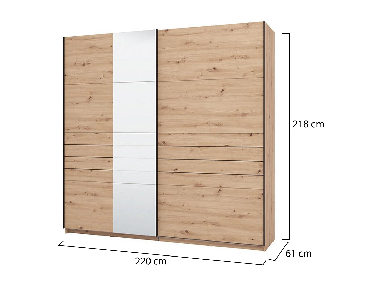 Großer Garderobenschrank, 220x218h cm, Kleiderständer, Eiche Braun, Schlafzimmer Schrank, 2 Böden, Schiebetür