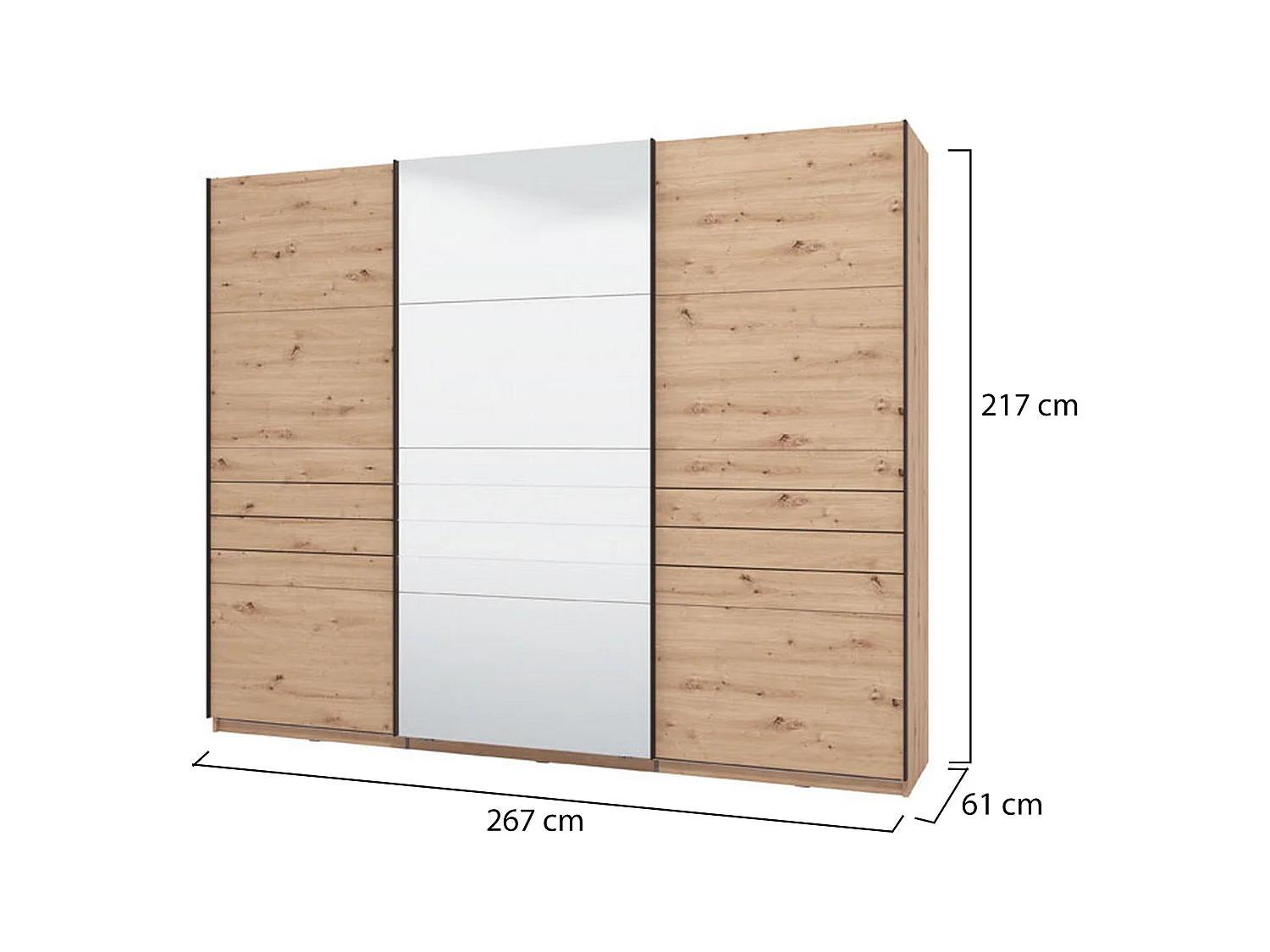 Großer Schrank Tures, Garderobe, 267x217h cm Eichenholz Braun, Schlafzimmerschrank, 2 Regale, Schiebetür