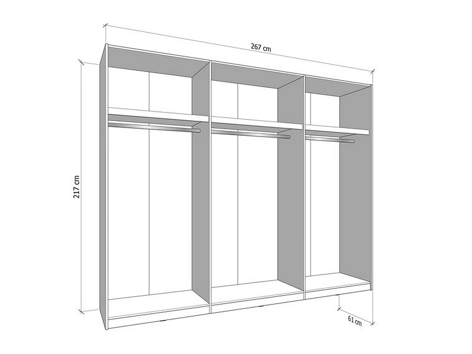 Großer Schrank Tures, Garderobe, 267x217h cm Eichenholz Braun, Schlafzimmerschrank, 2 Regale, Schiebetür