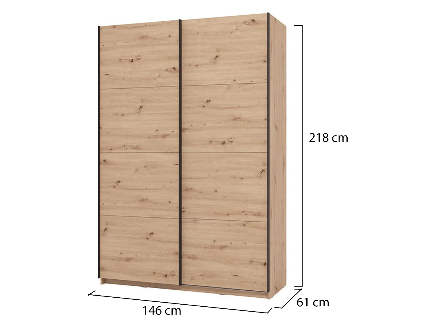 Großer Tredozio Kleiderschrank, Garderobe, 146x218 cm, Braun Eichenknoten, Schlafzimmer, 2 Regale, Schiebetür