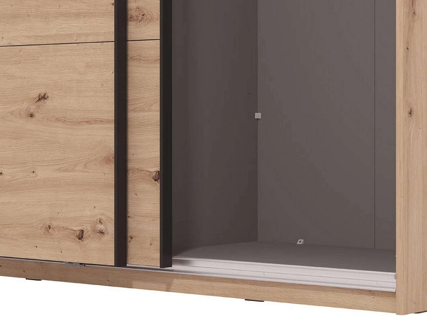 Großer Tredozio Kleiderschrank, Garderobe, 146x218 cm, Braun Eichenknoten, Schlafzimmer, 2 Regale, Schiebetür