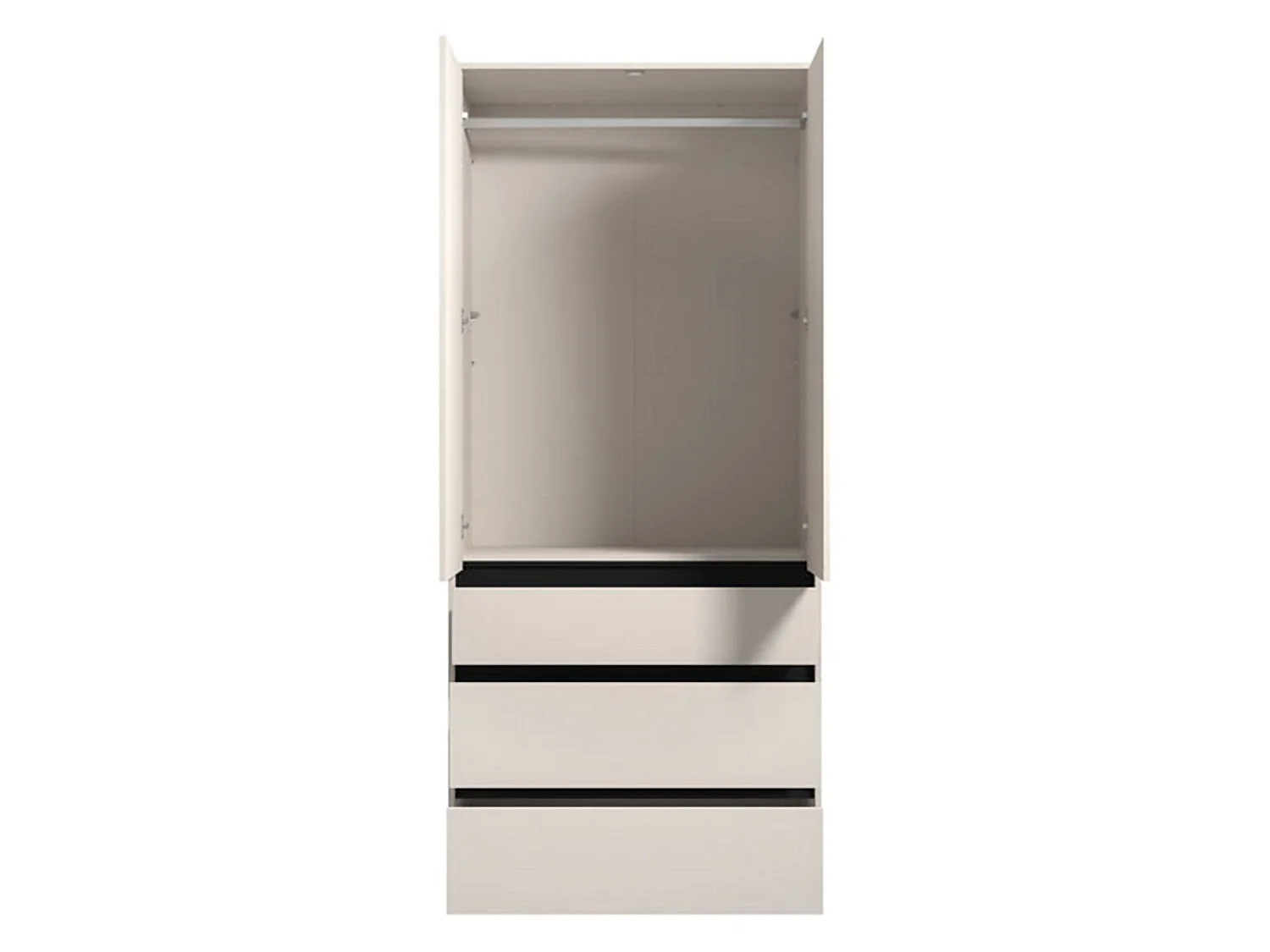Garderobenschrank 2-türig Vimercatii, Kleiderstange, 93x211h cm Weiß, Schlafzimmer, 3 Schubladen, 1 Einlegeboden