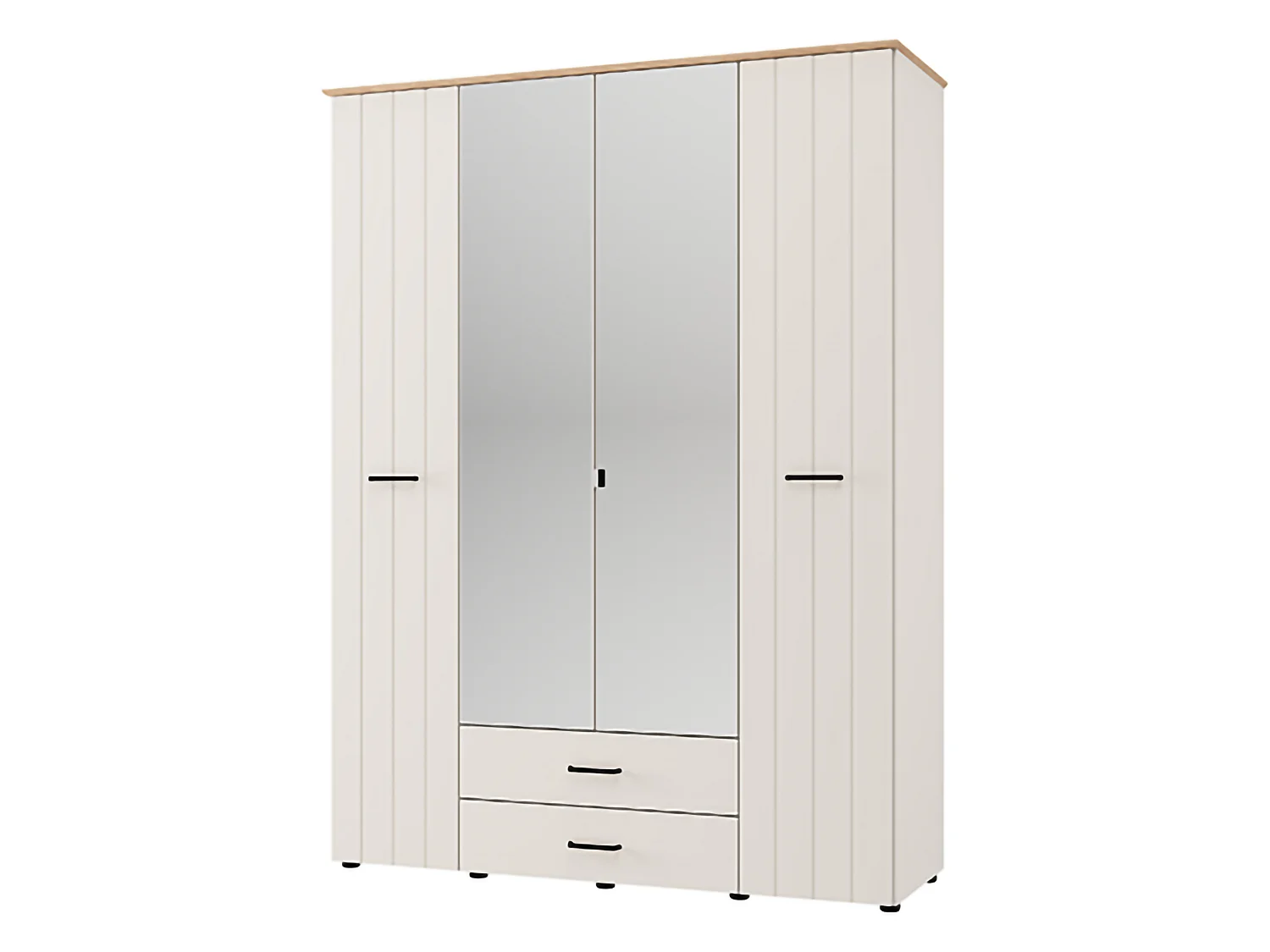Großer Kleiderschrank Pokhar, 2 Schubladen, 157x208h cm Cremeweiß, Schlafzimmer, 8 Regale, Kleiderstange