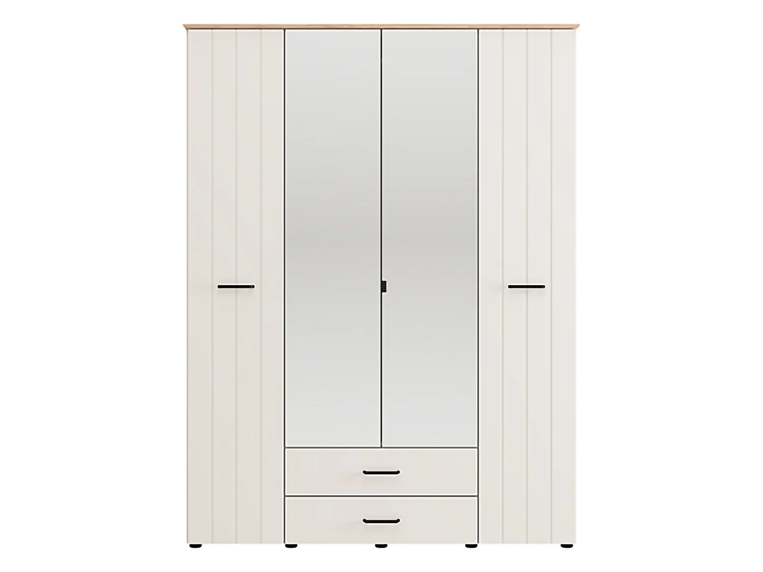Großer Kleiderschrank Pokhar, 2 Schubladen, 157x208h cm Cremeweiß, Schlafzimmer, 8 Regale, Kleiderstange