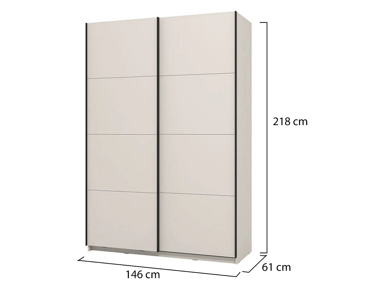 Großer Kleiderschrank Tredozio, Garderobe, 146x218h cm Cremeweiß, Schlafzimmer Schrank, 2 Regale, Schiebetür