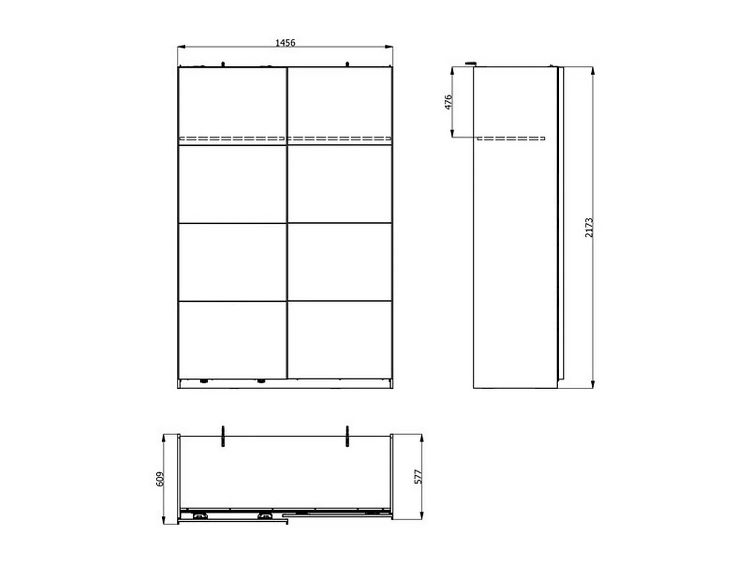 Großer Kleiderschrank Tredozio, Garderobe, 146x218h cm Cremeweiß, Schlafzimmer Schrank, 2 Regale, Schiebetür