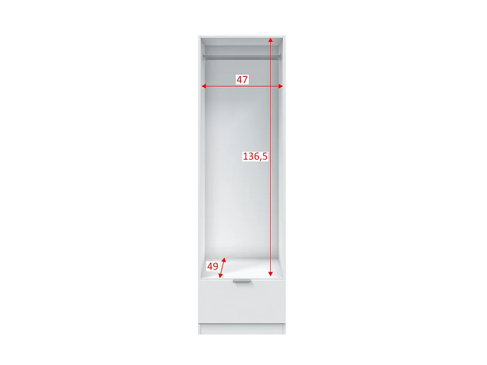 Kast 1 Deur, Plank, Wit, Lade, Kledingroede