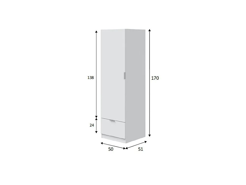 Kast 1 Deur, Plank, Wit, Lade, Kledingroede