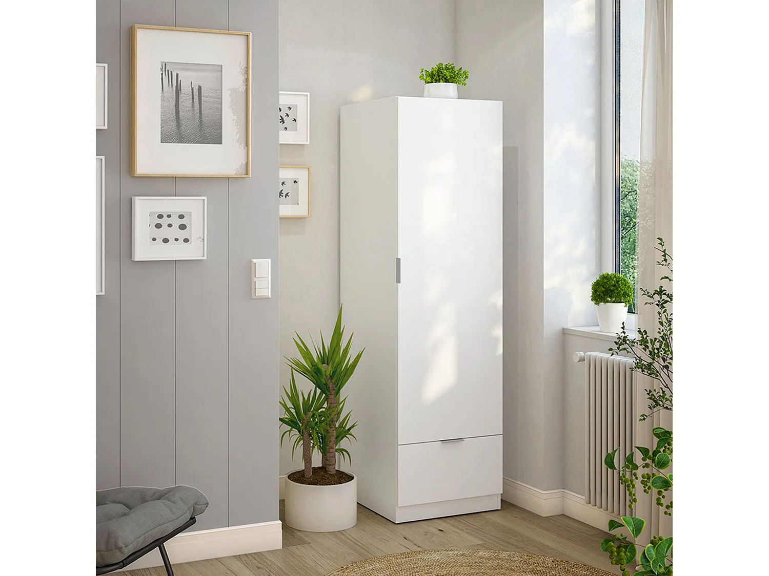 Kast 1 Deur, Plank, Wit, Lade, Kledingroede