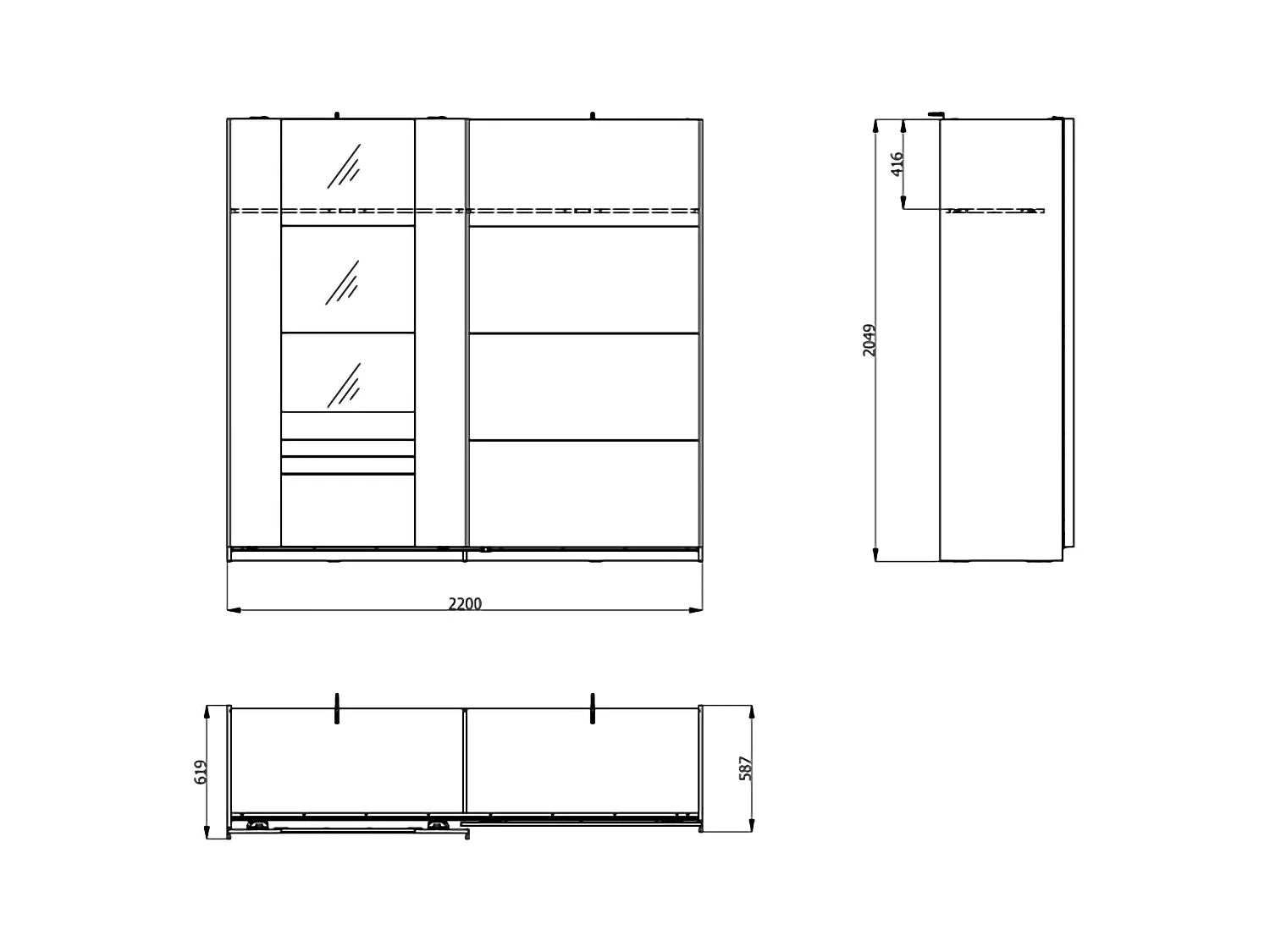 Armoire 2 Portes Lalibe, 2 Étagères, 220x205h cm Blanc Mat, Chambre à Coucher, Penderie, Ouverture Coulissante