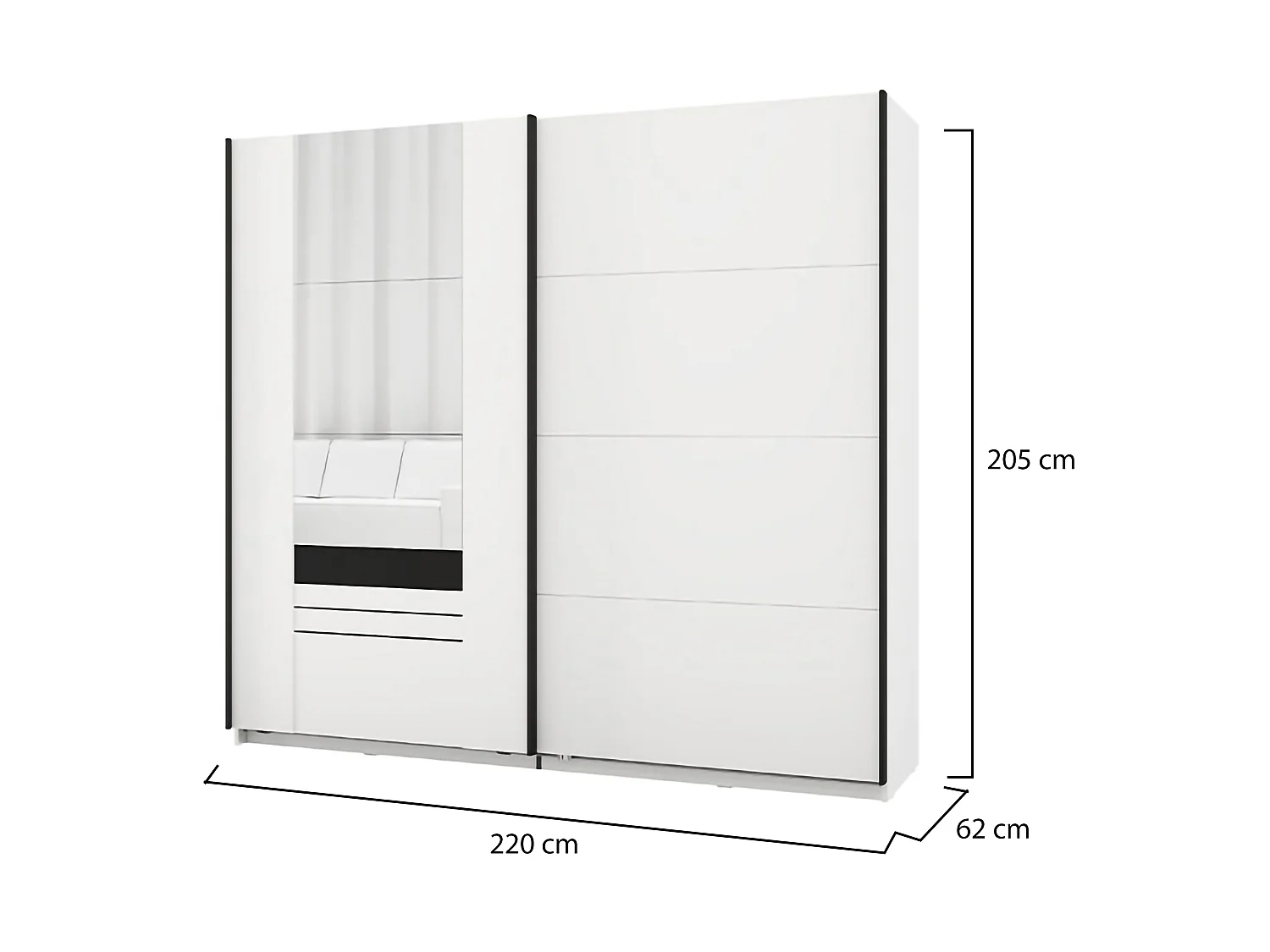 Armoire 2 Portes Lalibe, 2 Étagères, 220x205h cm Blanc Mat, Chambre à Coucher, Penderie, Ouverture Coulissante