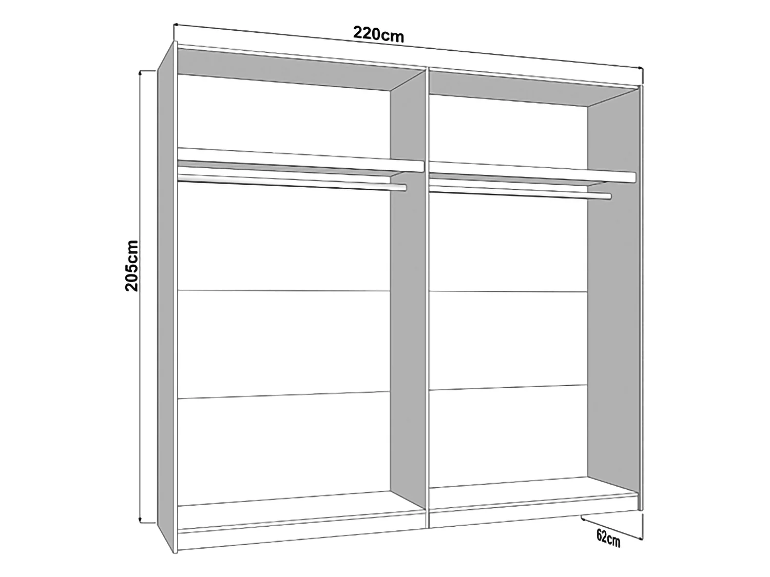 Armoire 2 Portes Lalibe, 2 Étagères, 220x205h cm Blanc Mat, Chambre à Coucher, Penderie, Ouverture Coulissante
