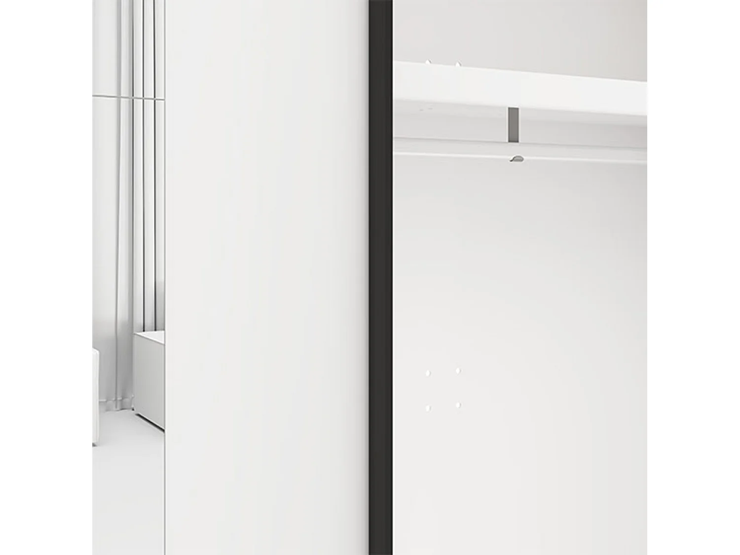 Armoire 2 Portes Lalibe, 2 Étagères, 220x205h cm Blanc Mat, Chambre à Coucher, Penderie, Ouverture Coulissante