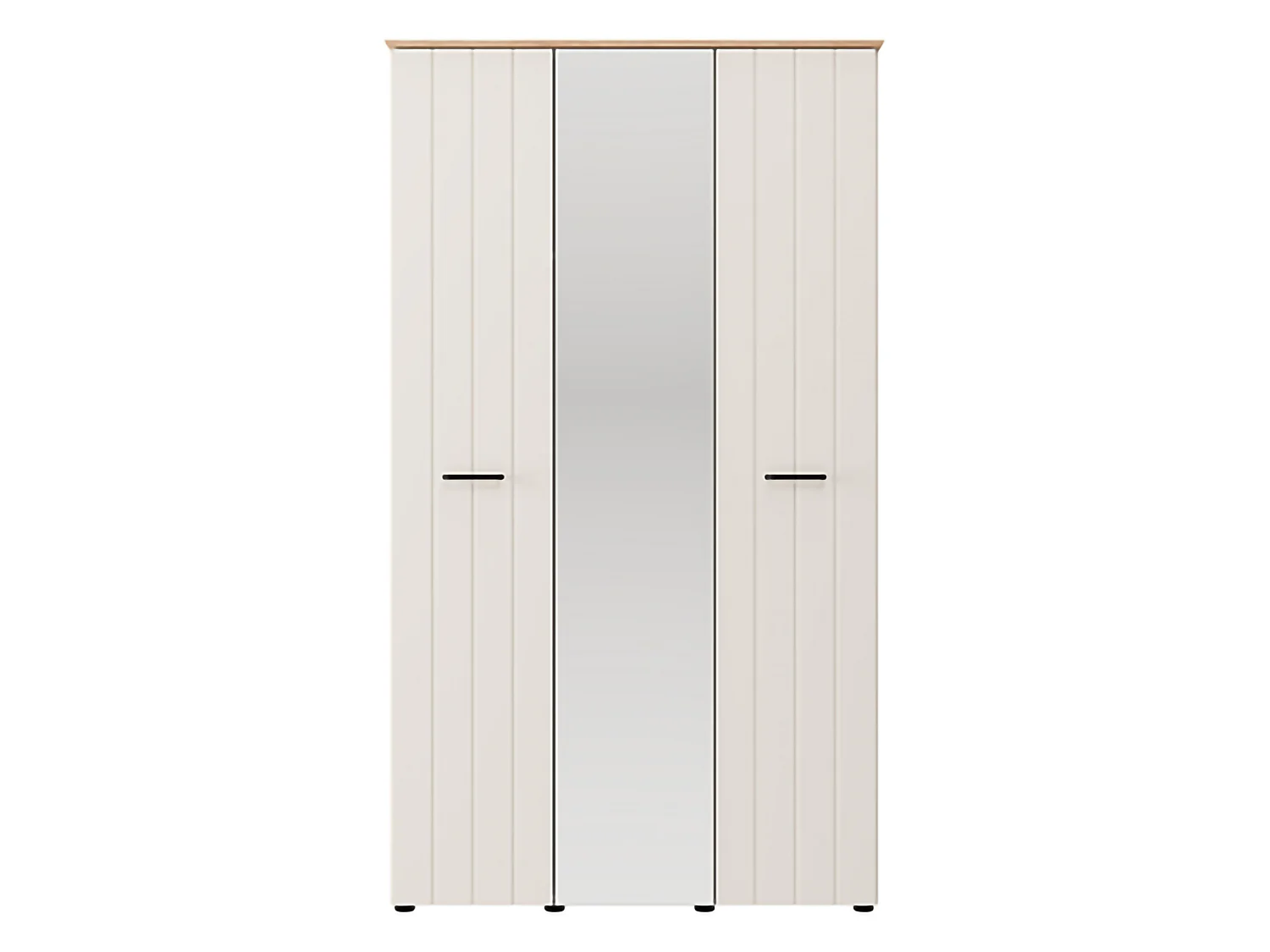 Schrank 3-türig Bhakta, 4 Böden, 117x54 cm Cremeweiß, Schlafzimmer-Schrank, Kleiderstange, Schwingtüren