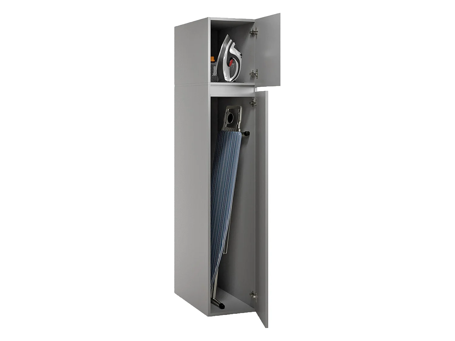 Armadio Multiuso 2 Ante Gilroy, 3 Ripiani Made in Italy, 35x195h cm Grigio, 2 Ante, Ideale per Lavanderia