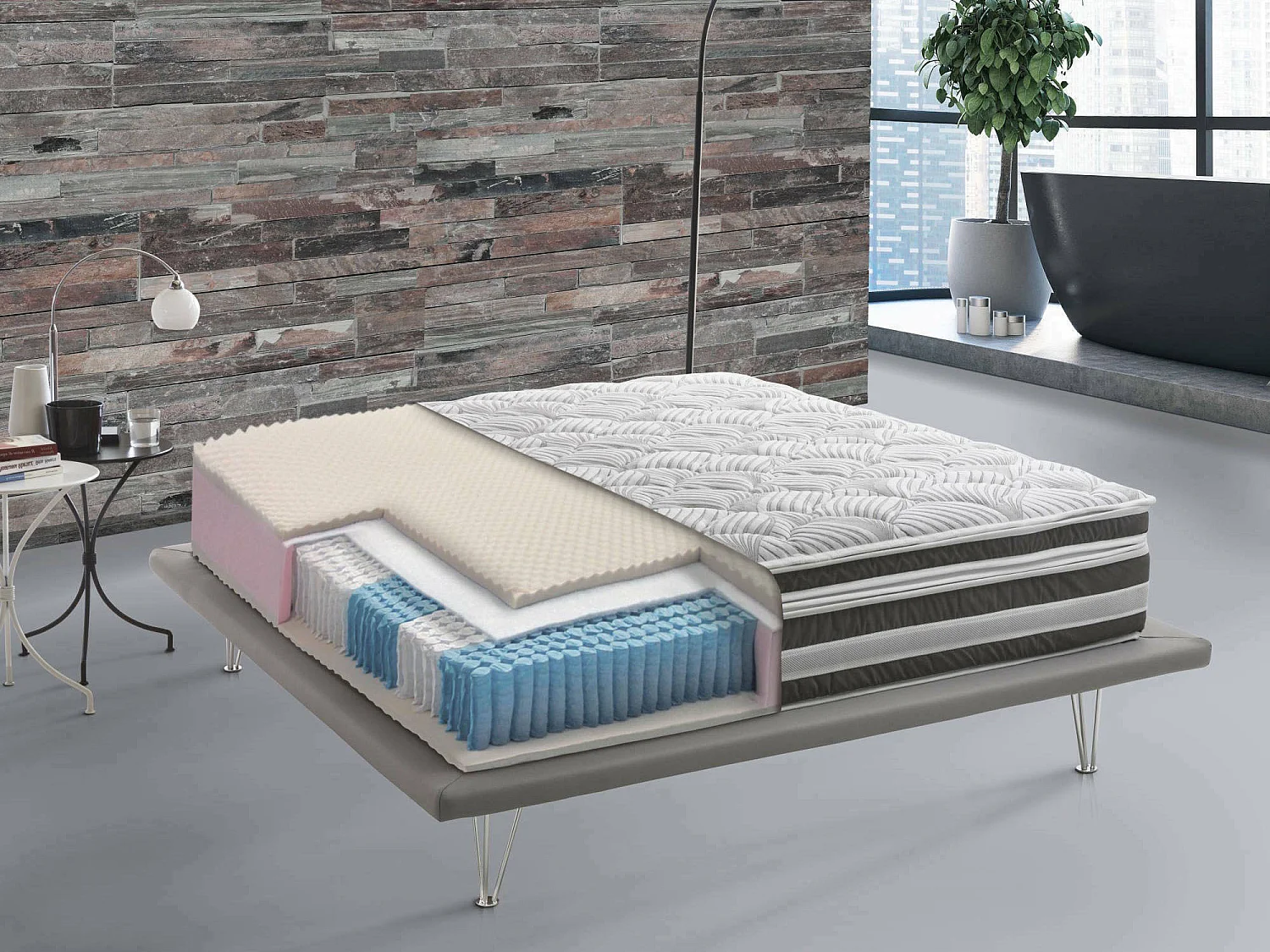 Dgennar dubbele matras, afneembare hoes in Memory Foam en pocket microveren, 100% Made in Italy, anti-mijt en hypoallergeen, 160x190h32 cm