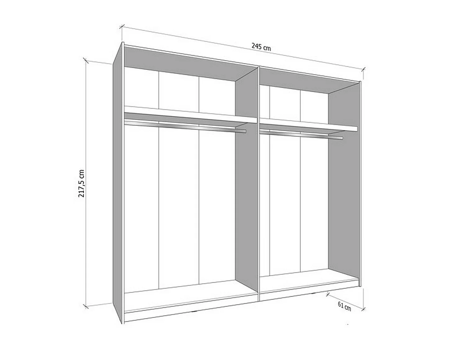 Großer Peio Kleiderschrank, Garderobe, 245x218h cm Cremeweiß, Schlafzimmer Schrank, 2 Regale, Schiebetüren