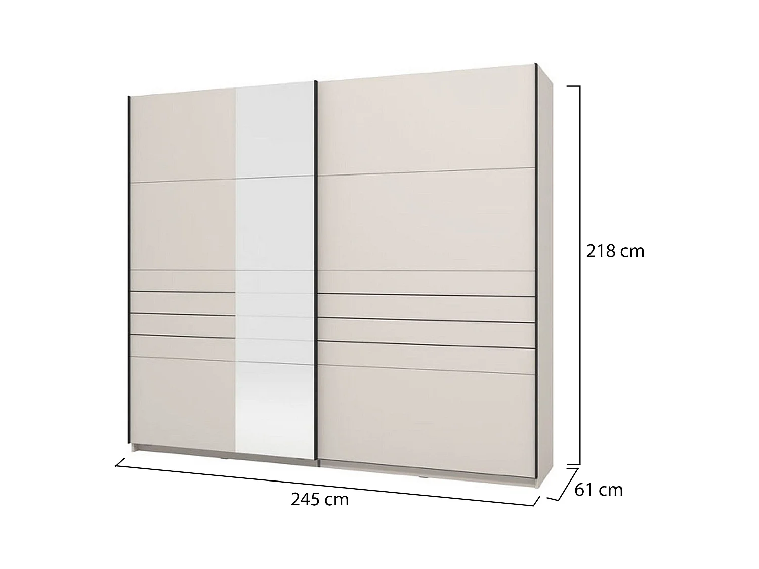 Großer Peio Kleiderschrank, Garderobe, 245x218h cm Cremeweiß, Schlafzimmer Schrank, 2 Regale, Schiebetüren