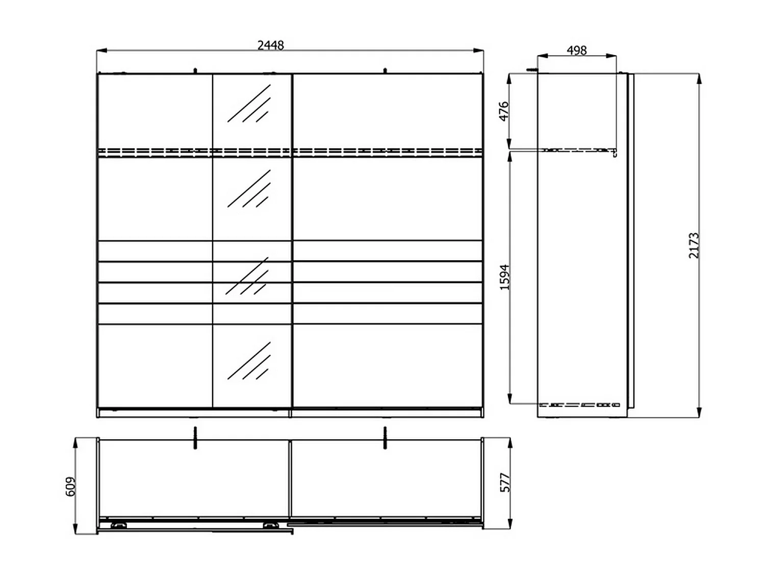 Großer Peio Kleiderschrank, Garderobe, 245x218h cm Cremeweiß, Schlafzimmer Schrank, 2 Regale, Schiebetüren