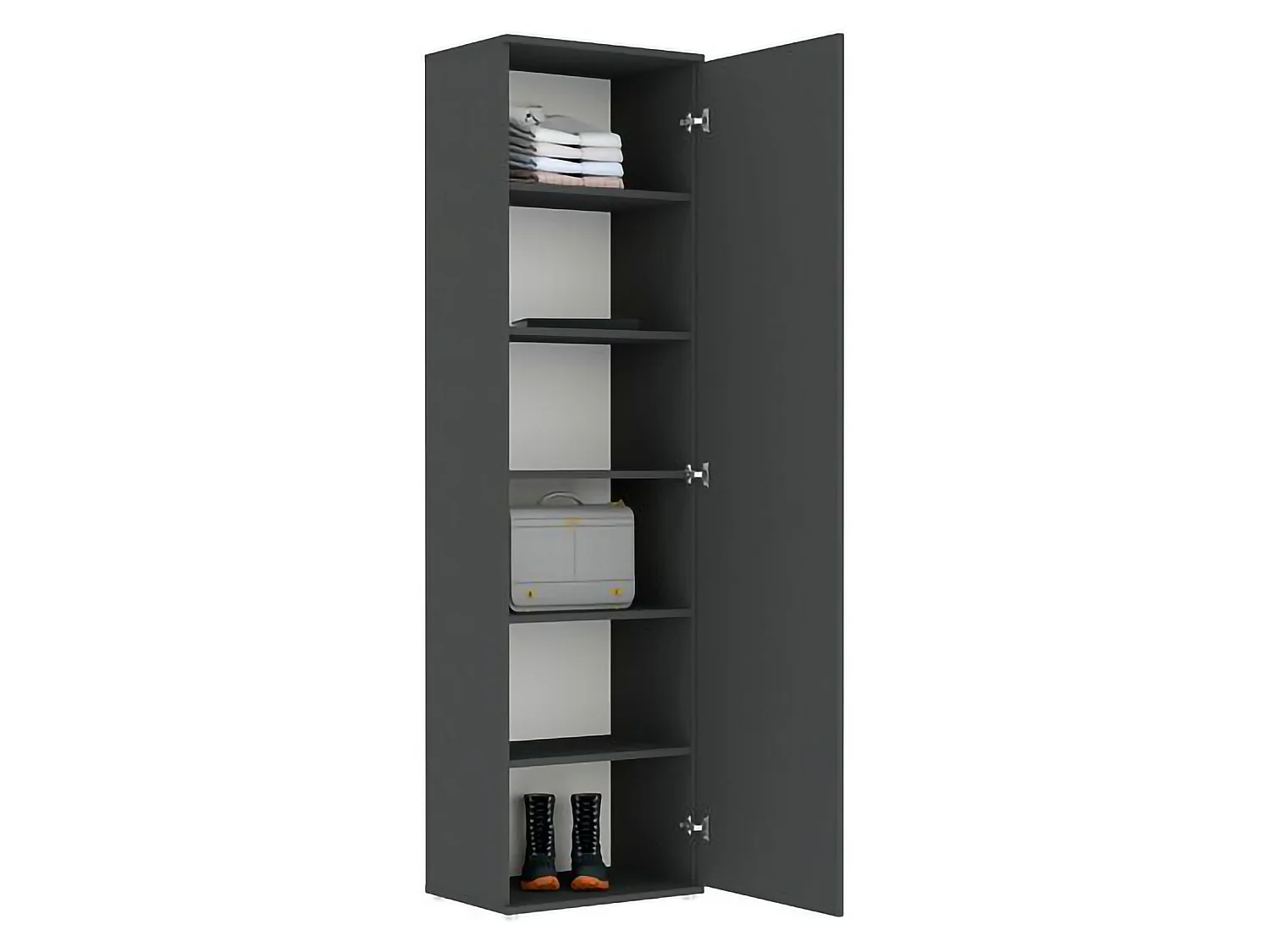 Armadio Multiuso 1 Anta Lerosota, 5 Ripiani, 50x185h cm Nero Antracite, Un'anta, 6 Vani