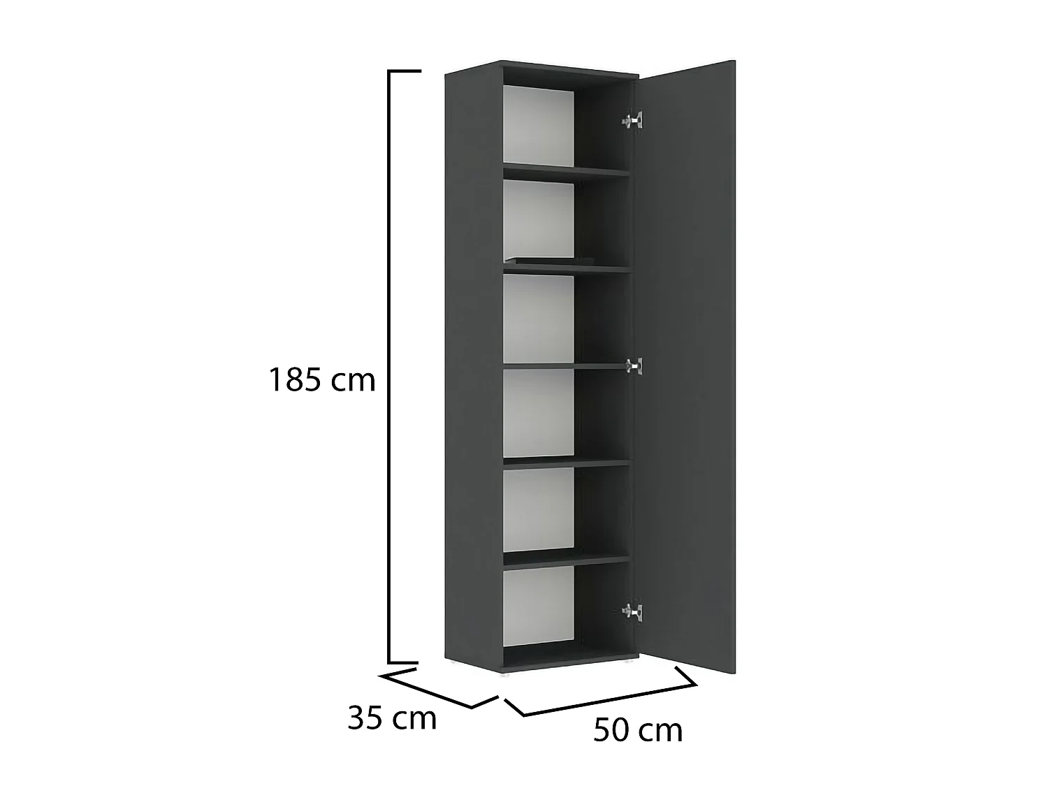 Armadio Multiuso 1 Anta Lerosota, 5 Ripiani, 50x185h cm Nero Antracite, Un'anta, 6 Vani