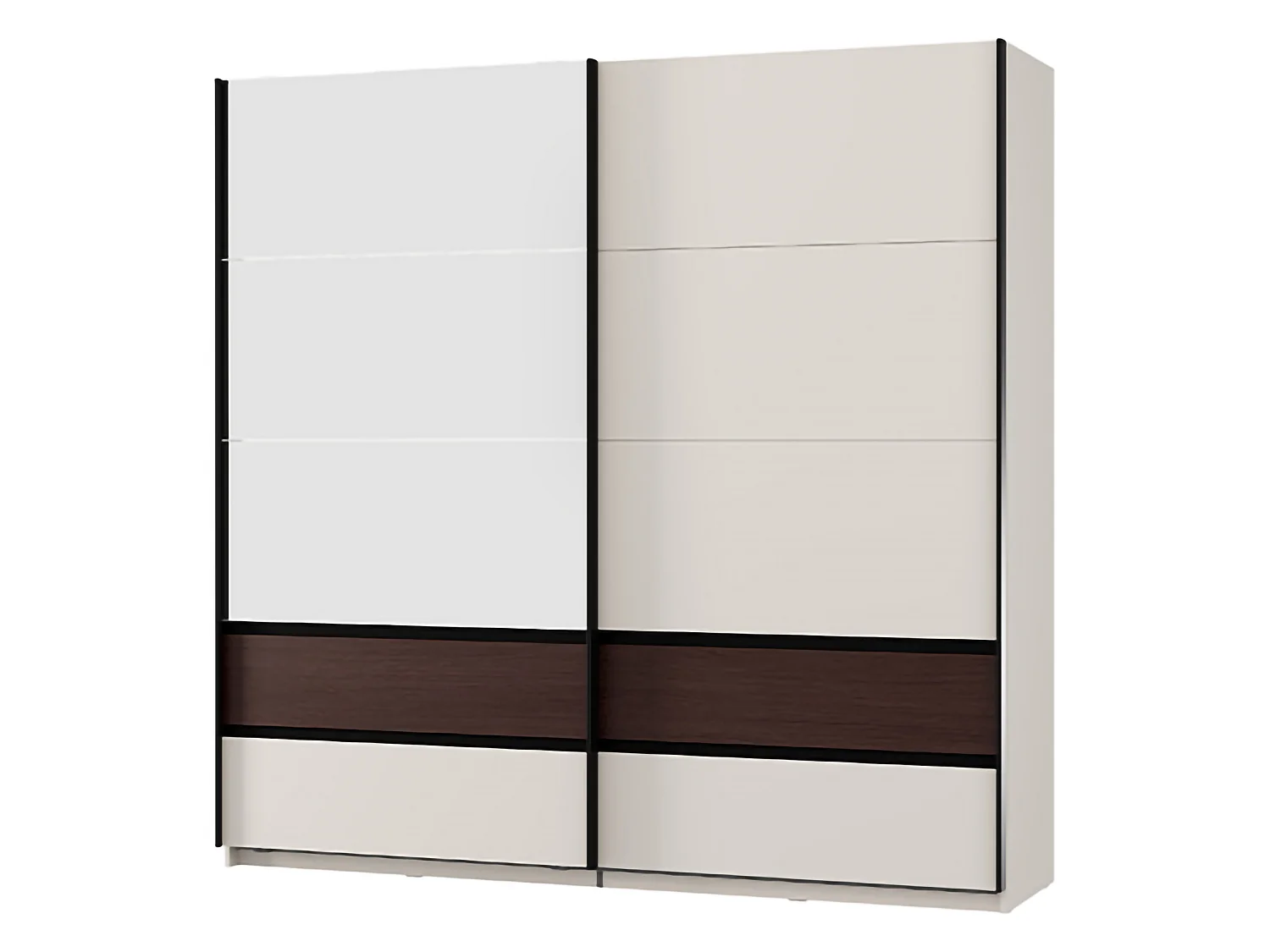 Schrank 2 Türen Vangvi, 2 Regale, 220x217h cm Weiß Creme, Schlafzimmer Schrank, Kleiderstange, Schiebetüren
