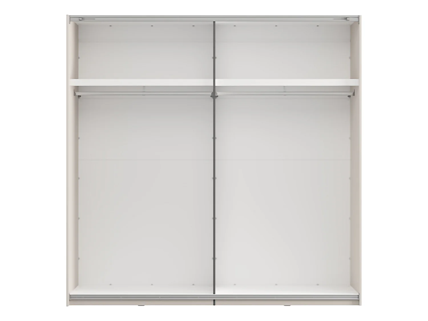 Schrank 2 Türen Vangvi, 2 Regale, 220x217h cm Weiß Creme, Schlafzimmer Schrank, Kleiderstange, Schiebetüren
