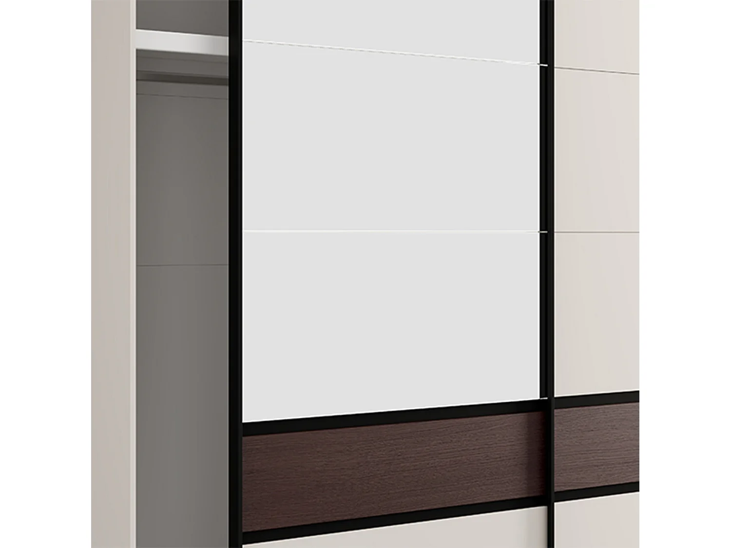 Schrank 2 Türen Vangvi, 2 Regale, 220x217h cm Weiß Creme, Schlafzimmer Schrank, Kleiderstange, Schiebetüren
