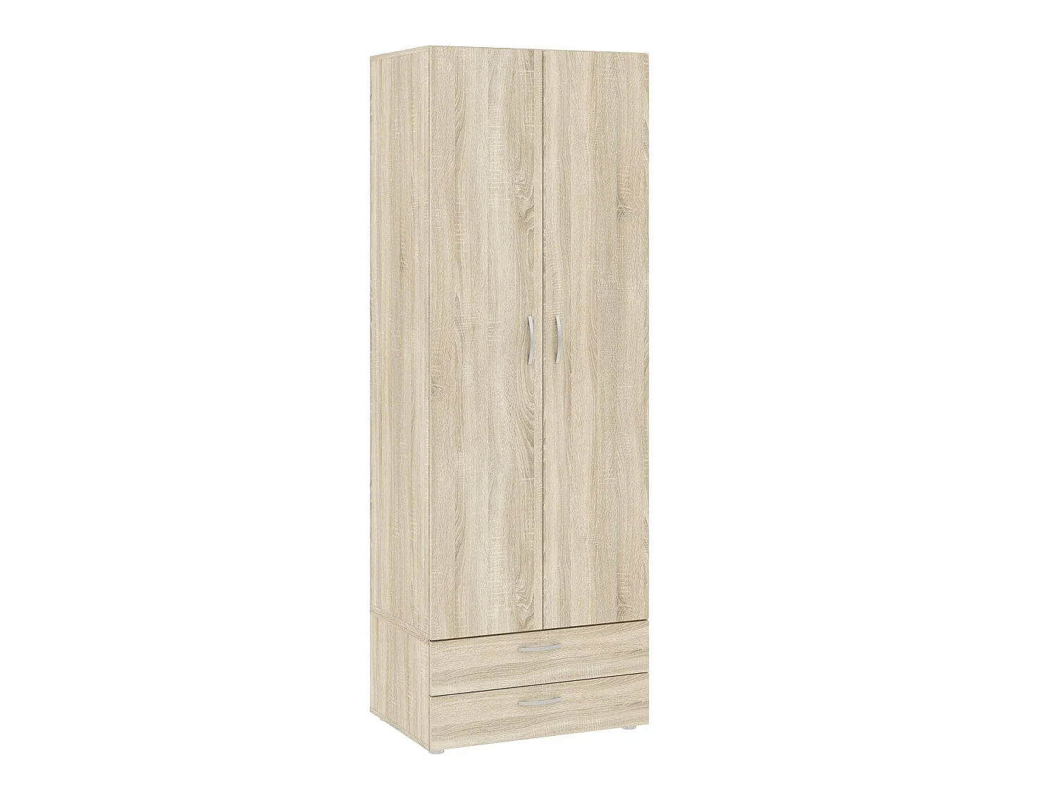 Kledingkast 2 deuren Buriasco, één legplank, 74x214h cm bruin eiken, slaapkamerkast, 2 lades, kledingroede