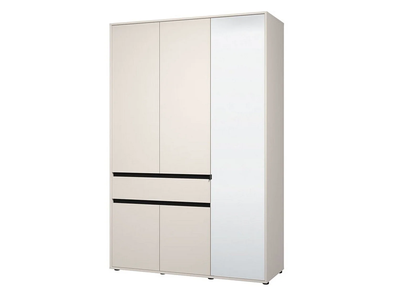 Kleiderschrank Ilbono mit 3 Türen, 5 Böden, 138x55 cm, Weiß, Schlafzimmer-Schrank, eine Schublade, Kleiderstange