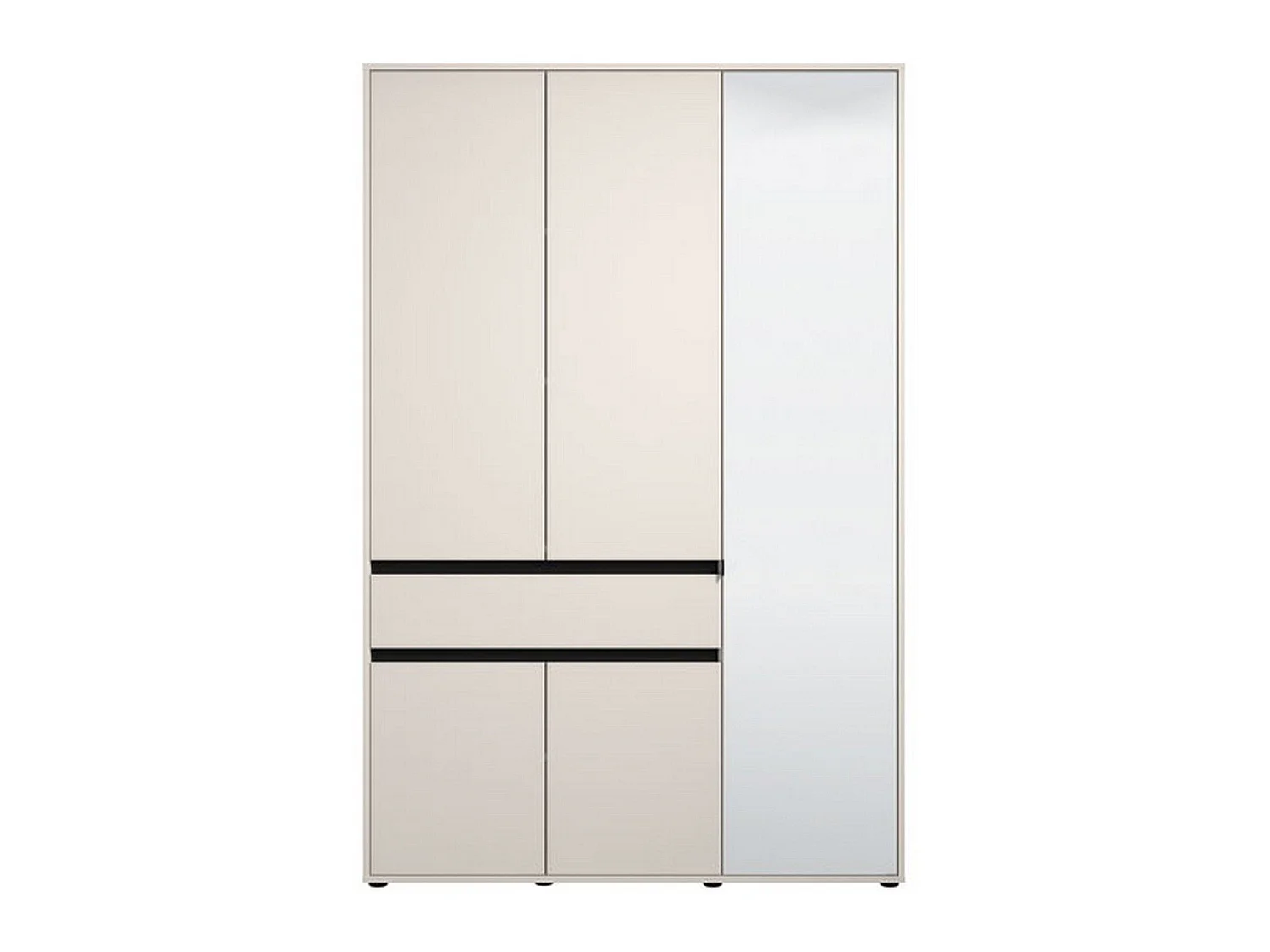 Kleiderschrank Ilbono mit 3 Türen, 5 Böden, 138x55 cm, Weiß, Schlafzimmer-Schrank, eine Schublade, Kleiderstange