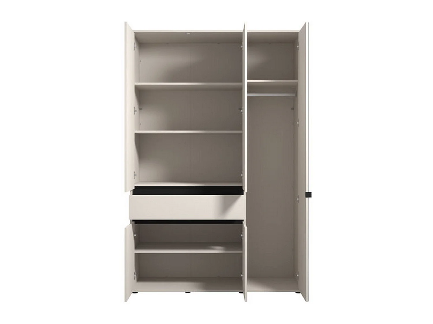 Kleiderschrank Ilbono mit 3 Türen, 5 Böden, 138x55 cm, Weiß, Schlafzimmer-Schrank, eine Schublade, Kleiderstange