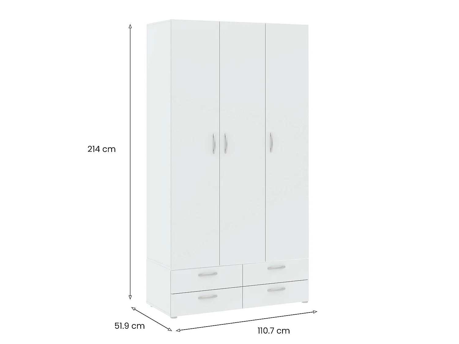 Armoire 3 Portes Randazzo, Porte-manteau, 51.9x110.7 cm Blanc, Armoire Chambre