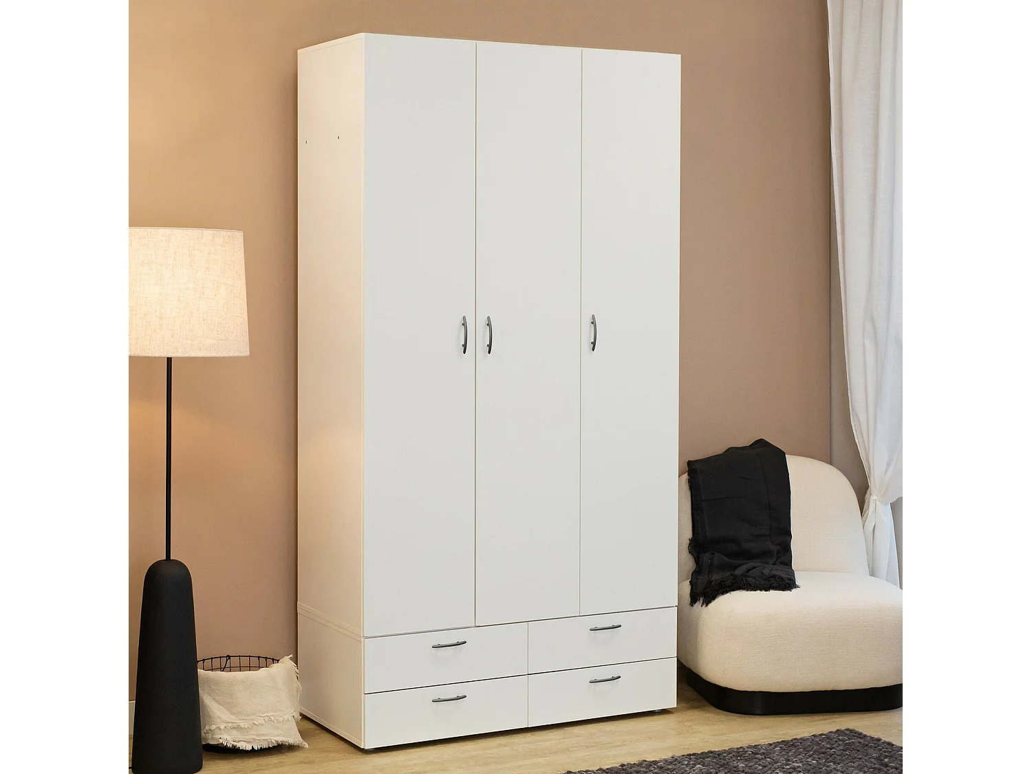 Armoire 3 Portes Randazzo, Porte-manteau, 51.9x110.7 cm Blanc, Armoire Chambre