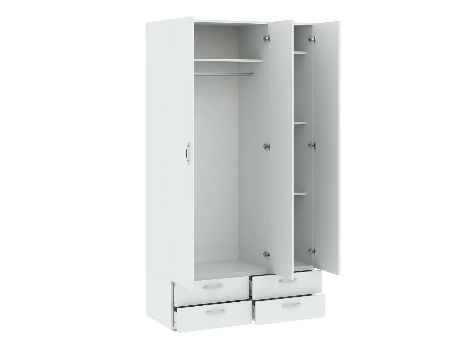 Armoire 3 Portes Randazzo, Porte-manteau, 51.9x110.7 cm Blanc, Armoire Chambre