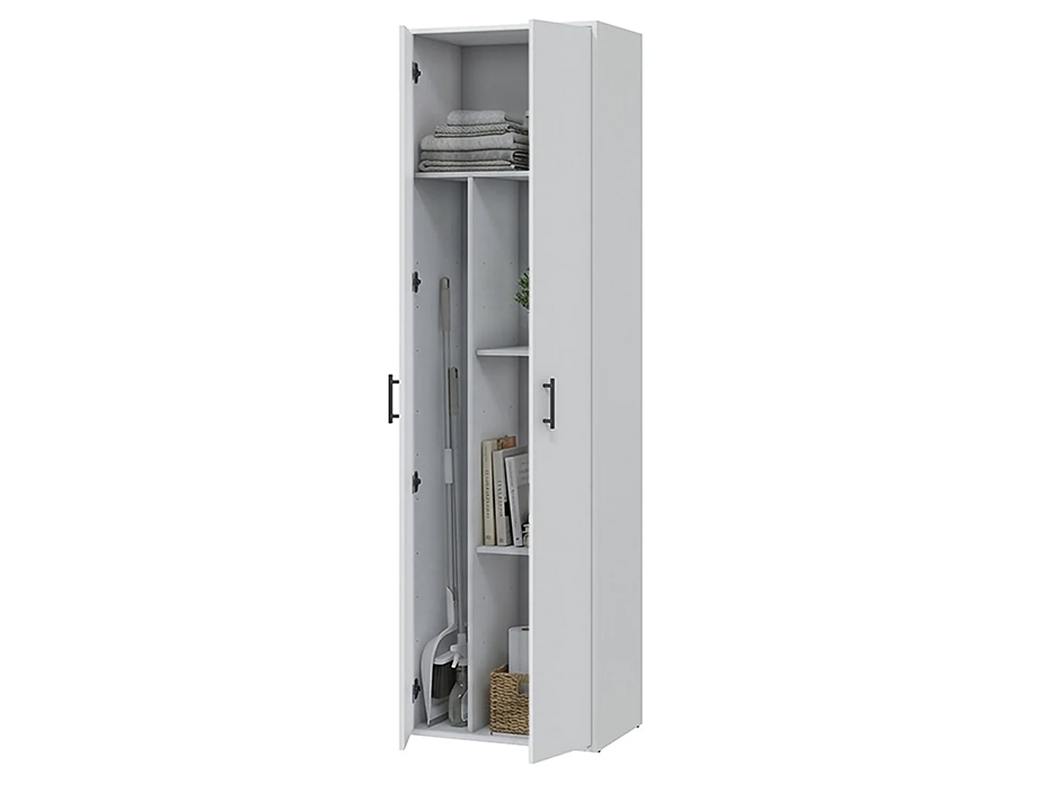 Armoire Polyvalente 2 Portes Strevi, 2 Étagères, 40x206h cm Blanc