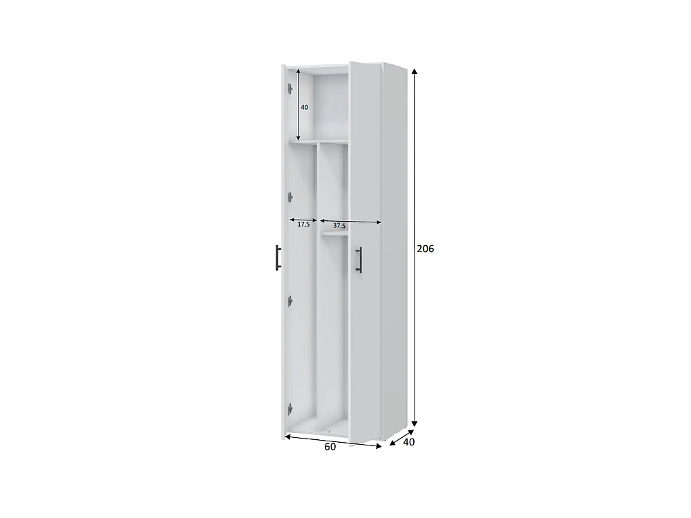Armoire Polyvalente 2 Portes Strevi, 2 Étagères, 40x206h cm Blanc