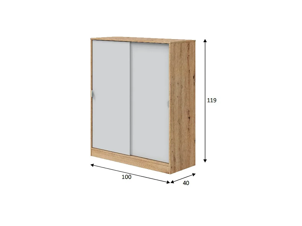 Garderobekast Resana met 2 deuren, 4 legplanken, 100x119h cm, bruin knoest-eik, slaapkamerkast, schuifdeuren, 2 deuren