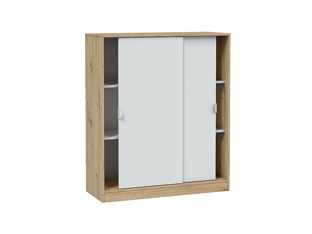 Garderobekast Resana met 2 deuren, 4 legplanken, 100x119h cm, bruin knoest-eik, slaapkamerkast, schuifdeuren, 2 deuren