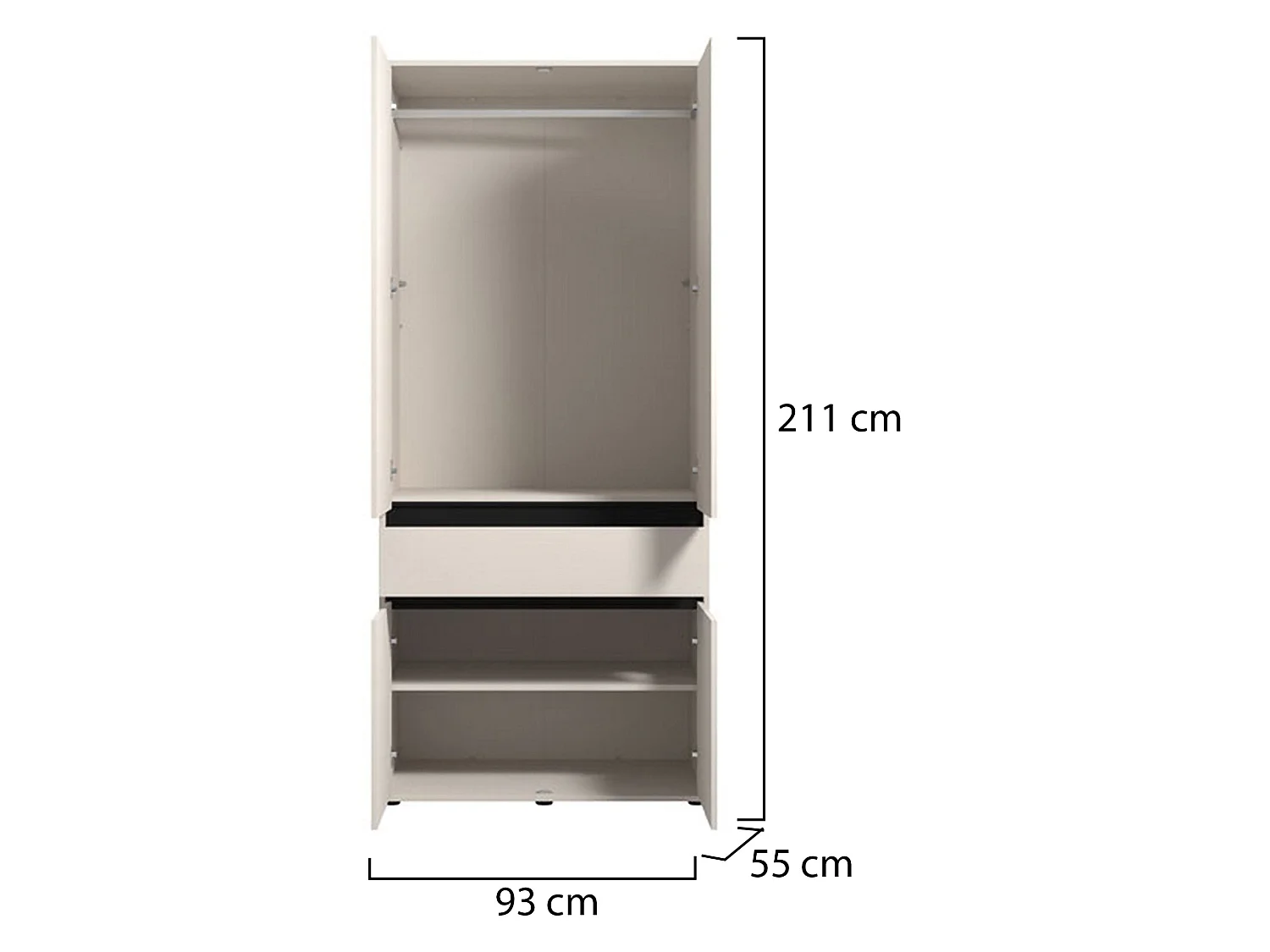 Großer Kleiderschrank Vimercati, 3 Böden, 93x211h cm Weiß, Schlafzimmer, Kleiderständer, Drehtür