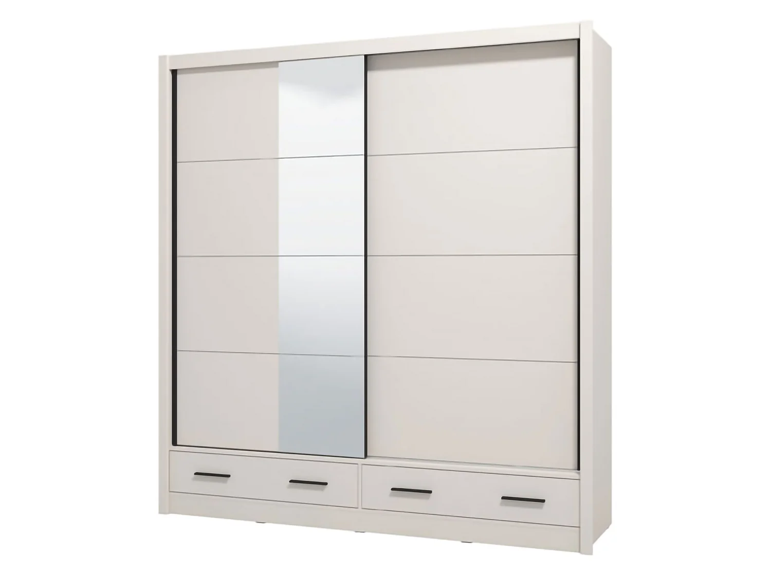 Schrank 2 Türen Copala, 4 Einlegeböden, 205x216h cm Cremeweiß, Schlafzimmer Kleiderschrank, Kleiderstange, 2 Schubladen
