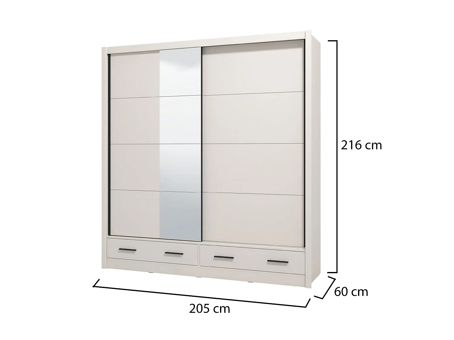 Schrank 2 Türen Copala, 4 Einlegeböden, 205x216h cm Cremeweiß, Schlafzimmer Kleiderschrank, Kleiderstange, 2 Schubladen