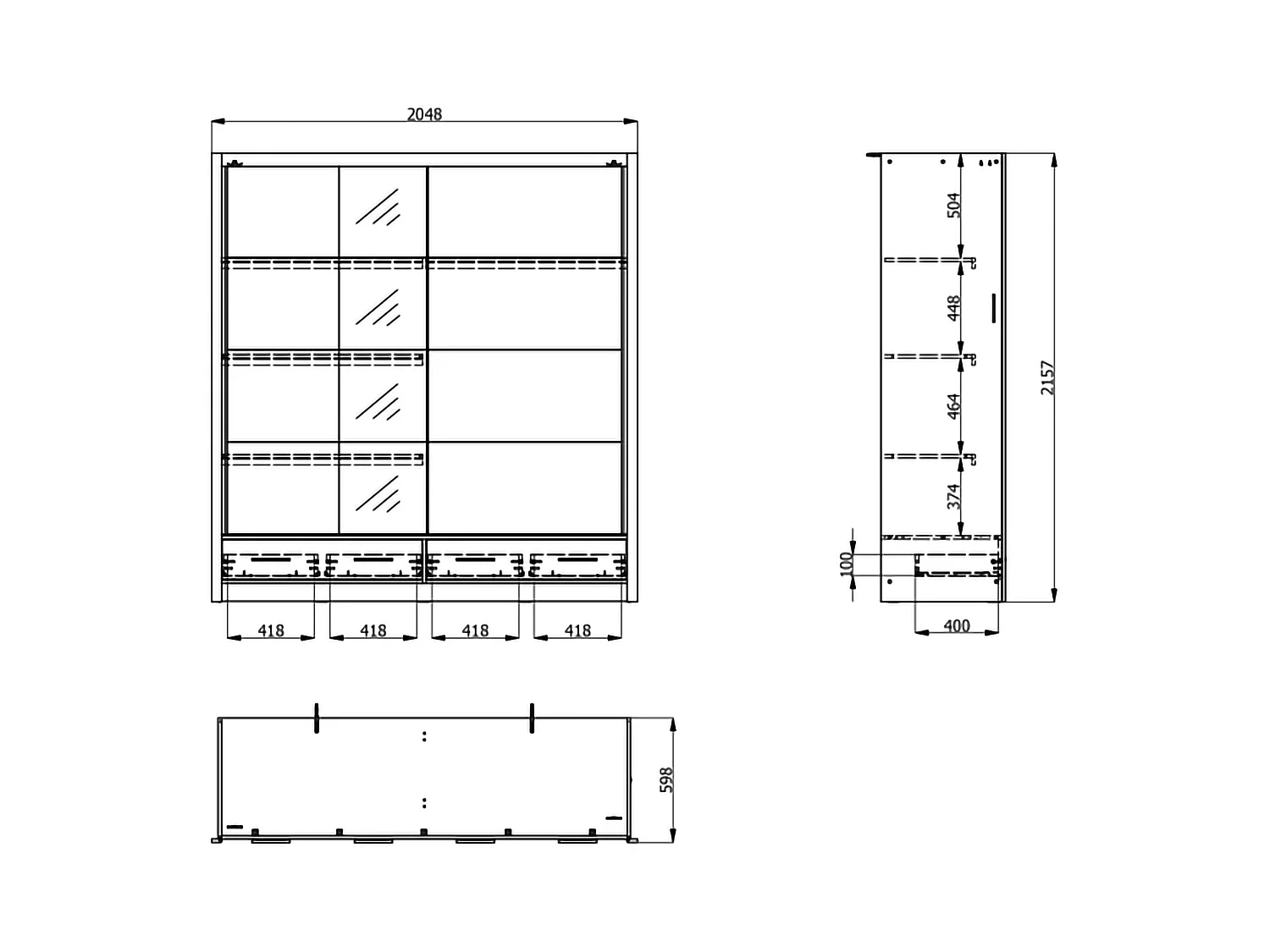 Schrank 2 Türen Copala, 4 Einlegeböden, 205x216h cm Cremeweiß, Schlafzimmer Kleiderschrank, Kleiderstange, 2 Schubladen