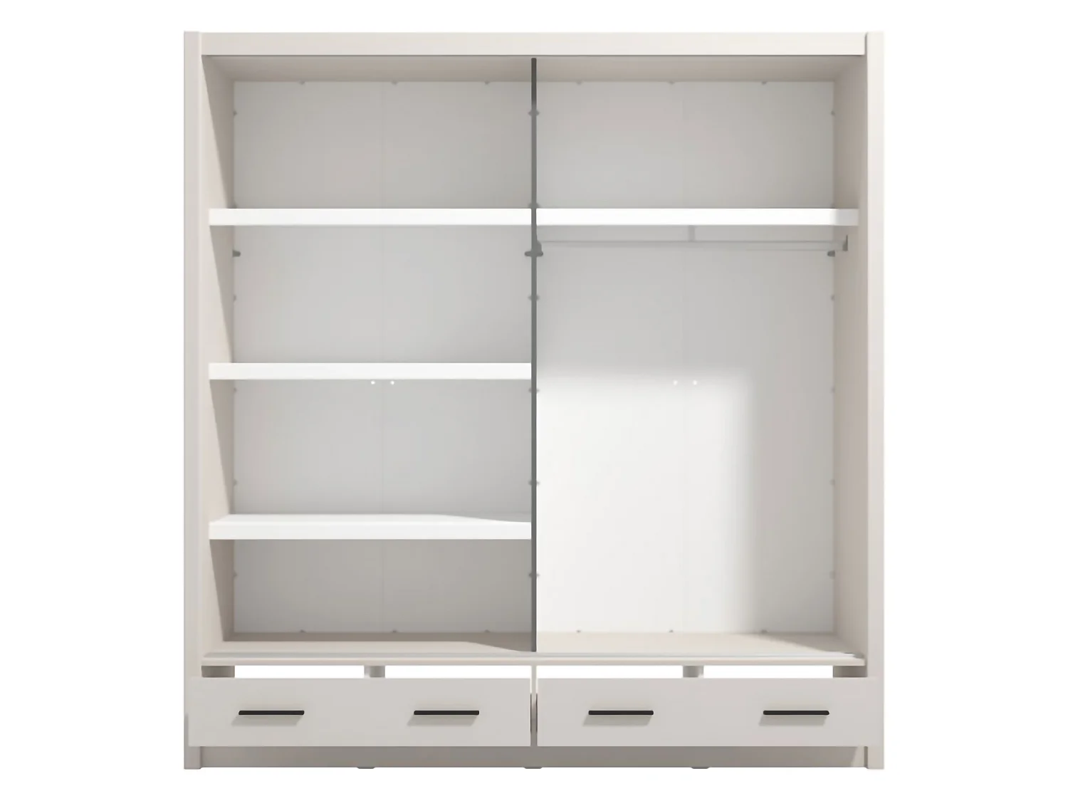 Schrank 2 Türen Copala, 4 Einlegeböden, 205x216h cm Cremeweiß, Schlafzimmer Kleiderschrank, Kleiderstange, 2 Schubladen