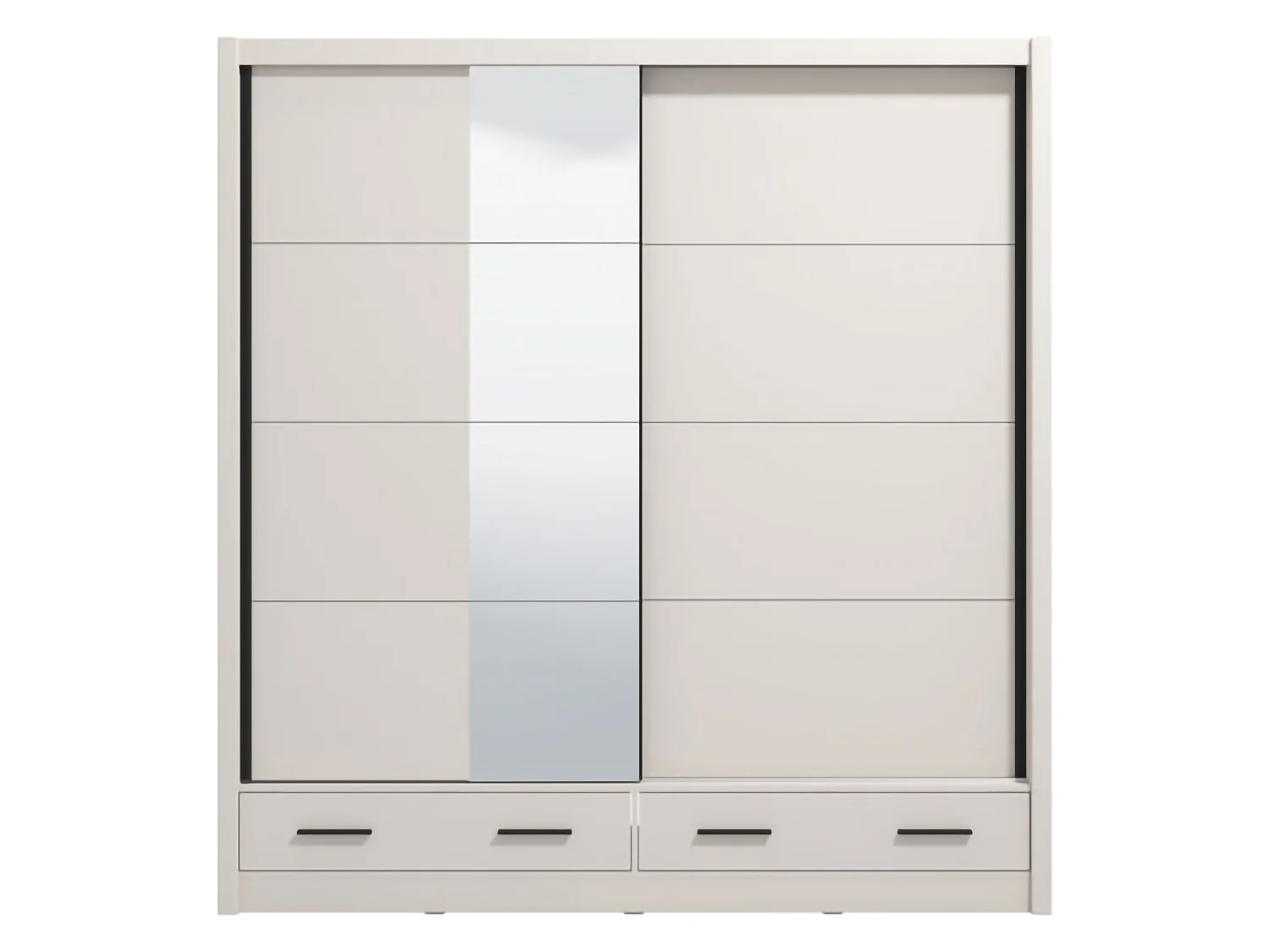 Schrank 2 Türen Copala, 4 Einlegeböden, 205x216h cm Cremeweiß, Schlafzimmer Kleiderschrank, Kleiderstange, 2 Schubladen