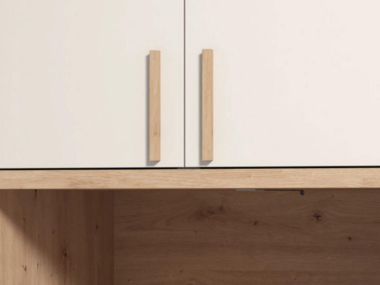 Kleiderschrank 3 Türen mit Ablagen, Kleiderstange, 135x56 cm Beige, Schlafzimmer-Schrank, 2 Schubladen, 6 Regalböden
