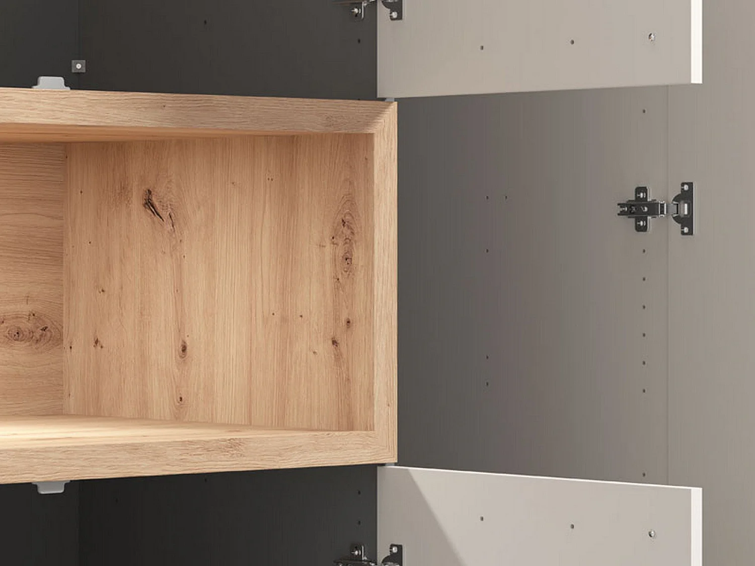 Kleiderschrank 3 Türen mit Ablagen, Kleiderstange, 135x56 cm Beige, Schlafzimmer-Schrank, 2 Schubladen, 6 Regalböden