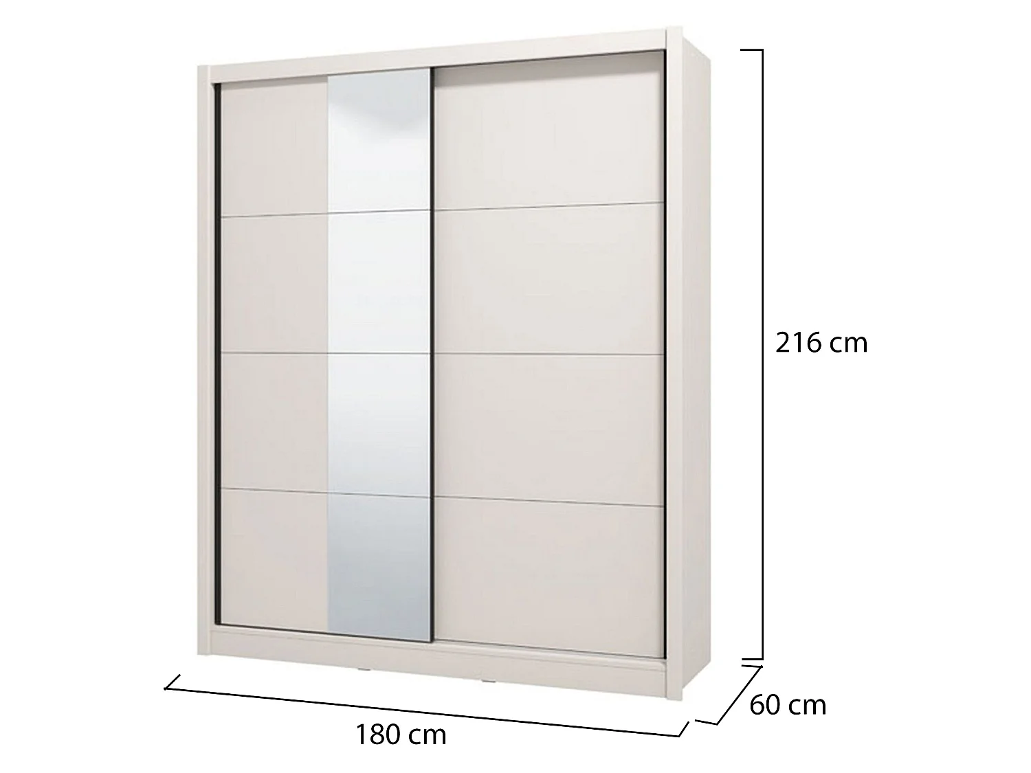Großer Manfredi Kleiderschrank, 5 Böden, 180x216h cm Cremeweiß, Schlafzimmer Schrank, Kleiderstange, 2 Türen