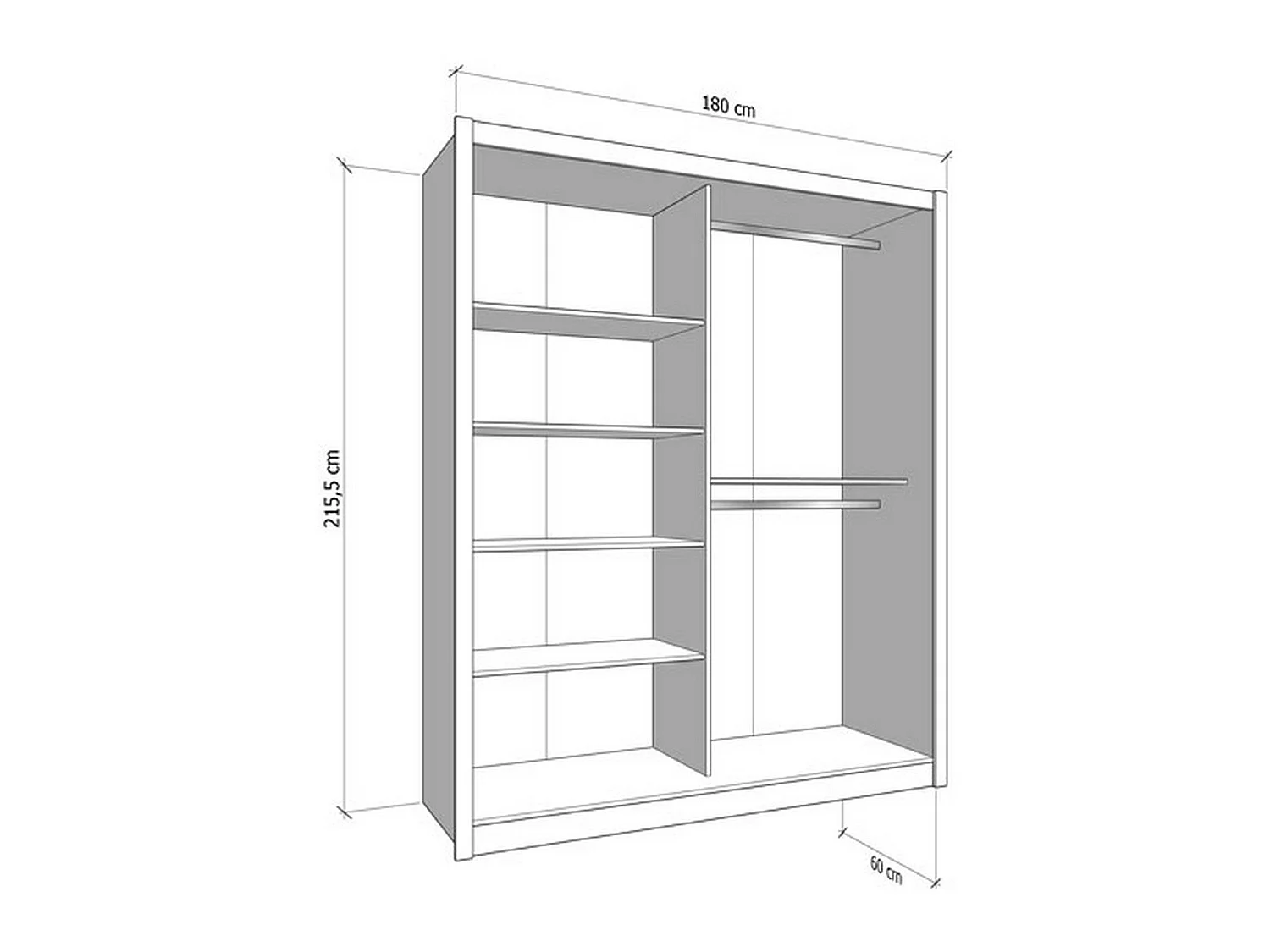 Großer Manfredi Kleiderschrank, 5 Böden, 180x216h cm Cremeweiß, Schlafzimmer Schrank, Kleiderstange, 2 Türen